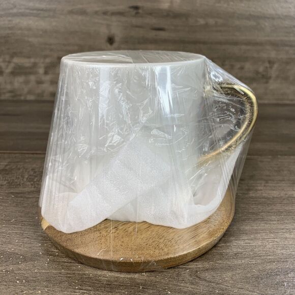 12 Oz Ceramic Tea Cup Coffee Cup Set with Wooden Saucer European Golden Hand Cup - Picture 8 of 10